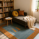 Blue gabbeh in modern interior reading nook