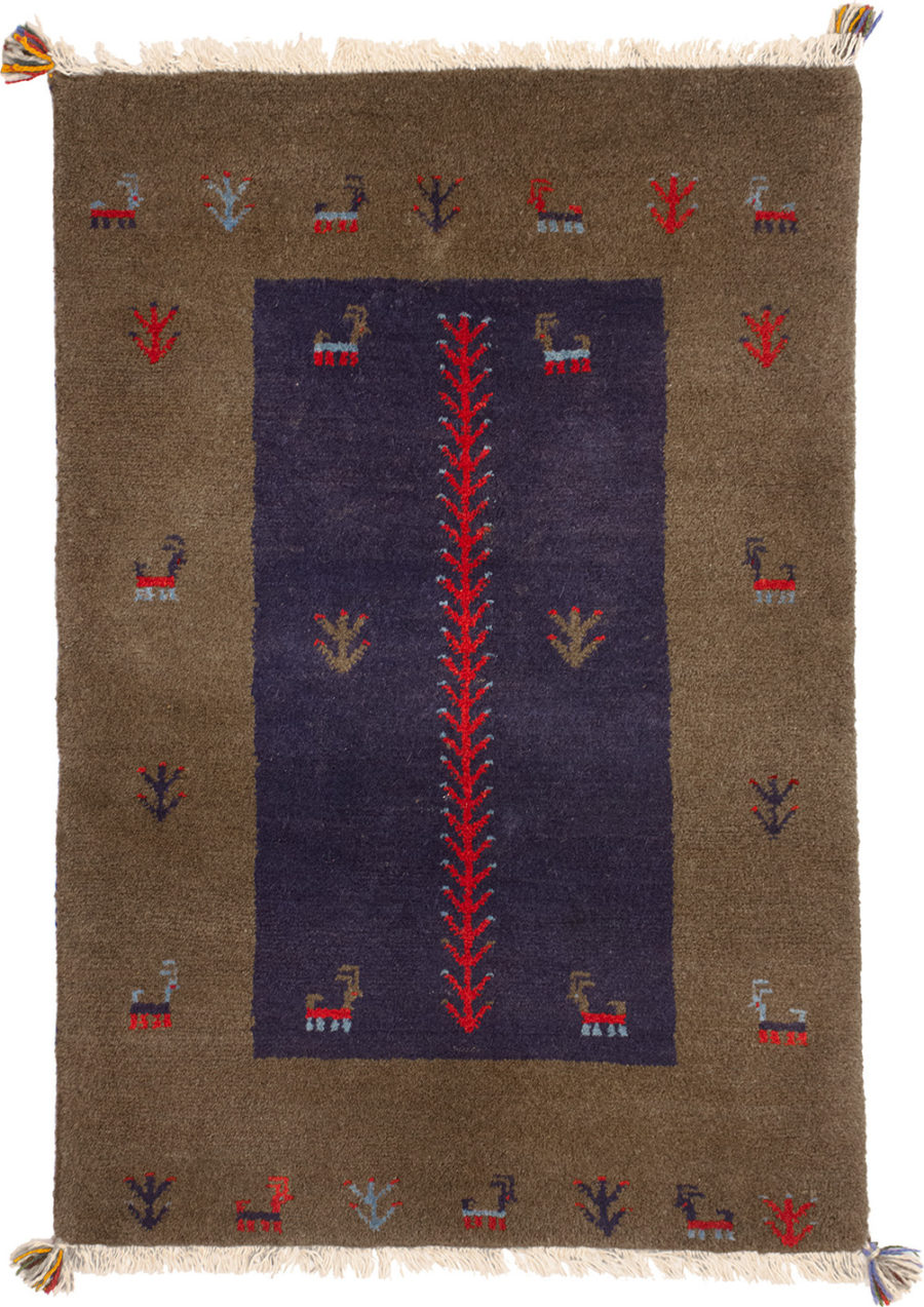 Handwoven Brown & Blue Qashqai Gabbeh Rug Woven by Khaleh Begum
